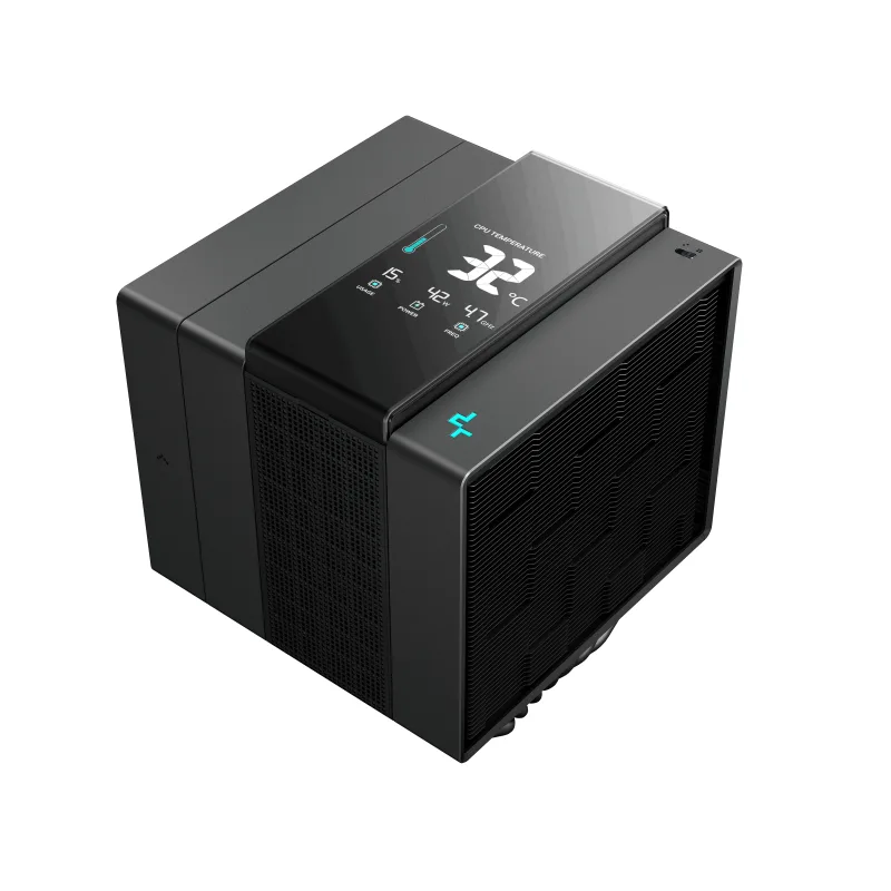 COOLER DeepCool "ASSASSIN IV VC VISION" skt. Intel si AMD, racire cu aer, vent. 1 x 140mm + 1 x 120mm, 500 - 1800 rpm, 7 heatpipes, inaltime 172mm, afisaj digital,"R-ASN4-BKNVMD-G"  (timbru verde 0.8 lei)