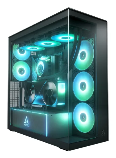 CARCASA Arctic "Xtender Mirror BK VG", mid tower, max 8xfan, 3xP14 ProR ARGB si 2xP12Pro ARGB instalate, PSU shroud 24 LED ARGB, USB-C x 1, USB 3.2 x 2, audio+mic, 7 sloturi expans, negru, "ACPCC00019A" (timbru verde 0.4lei)