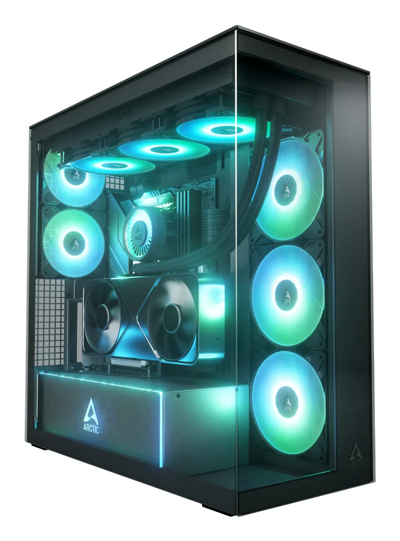 CARCASA Arctic "Xtender Mirror BK VG", mid tower, max 8xfan, 3xP14 ProR ARGB si 2xP12Pro ARGB instalate, PSU shroud 24 LED ARGB, USB-C x 1, USB 3.2 x 2, audio+mic, 7 sloturi expans, negru, "ACPCC00019A" (timbru verde 0.4lei)