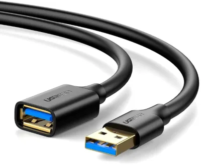 CABLU USB Ugreen prelungitor, "US129" USB 3.0 (T) la USB 3.0 (M), conectori auriti, 2m, negru, "10373" (timbru verde 0.18 lei) - 6957303813735