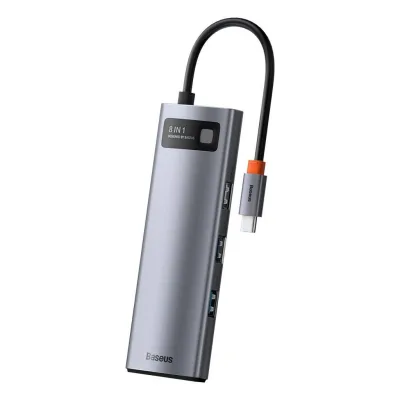 DOCKING Station Baseus Metal Gleam,conec USB-C,USB 3.0x3,SDx1,microSDx1,RJ-45 Gigabit LANx1,USB-Cx1 PD 100W 5V/9V/14.5/20V 5A (Max.) HDMIx1/4K/30Hz "CAHUB-CV0G"(timbru verde 0.18 lei)-6953156204652