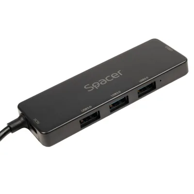 HUB extern SPACER, porturi USB:USB 3.0 X 4, 5V in (Type-C), conectare prin TYPE-C, cablu 15cm, ABS,  (timbru verde 0.18 lei), "SPHB-TYPEC-4U30-09"