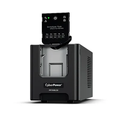 UPS CYBER POWER Line Int. cu Sinusoida Pura,tower,750VA/ 675W,AVR,6xIEC,dilay LCD,1xRBP0014,Backup 4-12 min,incarcare 8h,USB,RS232,GreenPower,serie PR "PR750ELCD"  (timbru verde 4 lei)