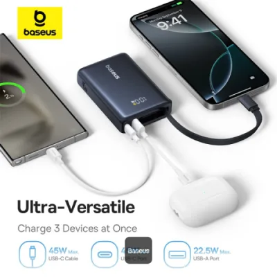 POWER BANK Baseus PicoGo, display, capacitate 10000mAh, 45W, cablu integrat USB Type-C, 1 x USB Type-C, 1 x USB, total 5V/3A, negru, "P10076803123-00" (timbru verde 0.98 lei) - 6932172678715