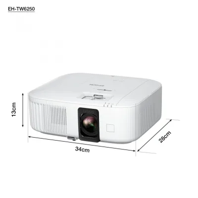 Proiector Epson EH-TW6250, 3LCD, 2.800 lumeni, 4k PRO UHD, 16:9, 35.000:1, lampa 4.500 ore/ 7.500 ore ecomode, corectie ± 30, zoom 1.62, dimensiune maxima imagine 500", USB 2.0 Type B (Service Only), Wireless LAN IEEE 802.11a/b/g/n/ac, Jack plug out, HDMI
