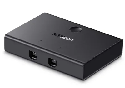 SWITCH USB SHARING Ugreen, "30345" porturi USB: USB-B x 2, conectare prin USB 2.0, cablu 1.5m inclus, buton comutare PC, LED, plastic, negru, "30345" (timbru verde 0.08 lei) - 6957303833450