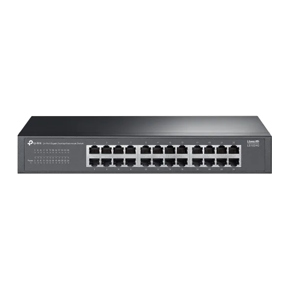 SWITCH TP-LINK 24 porturi Gigabit, fanless, instalare desktop / rackmount, carcasa metalica "LS1024G" (timbru verde 2 lei)