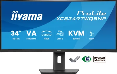 Monitor VA LED Iiyama 34" XCB3497WQSNP-B1, WQHD (3440 x 1440), HDMI, DisplayPort, Boxe, Ecran curbat (Negru) "XCB3497WQSNP-B1" (timbru verde 7 lei)