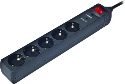 PRELUNGITOR GEMBIRD, Schuko x 5, conectare prin Schuko (T), cablu 3 m, 16 A, protectie supratensiune, protectie copii, negru, "SPG5-C-10" (timbru verde 0.18 lei)