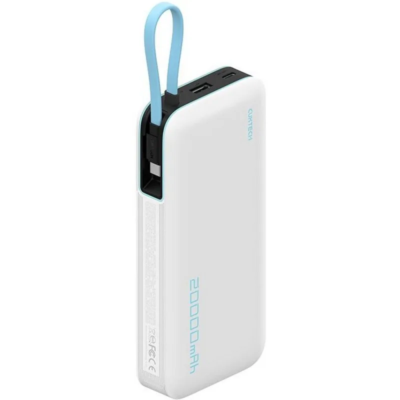 POWER BANK Cuktech CP25, 20000mAh, 55W, 1 x USB; 1 x USB Type-C, 1 x cablu USB Tpe-C integrat, digital display pt. status baterie, alb"CUKP200NGLLG" (timbru verde 0.98 lei)