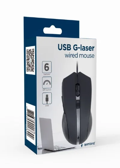 MOUSE GEMBIRD, PC sau NB, cu fir, USB, laser, 2400 dpi, butoane/scroll 6/1, cablu 1.8m, negru-argintiu, "MUS-GU-02" (timbru verde 0.18 lei)