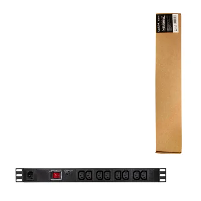 PDU LOGILINK 1U pt. rack 19 inch, 8 prize IEC, intrare IEC, max 10 A, protectie supratensiune, ON/OFF, IP20, negru, "PDU8A02" (timbru verde 0.8 lei)