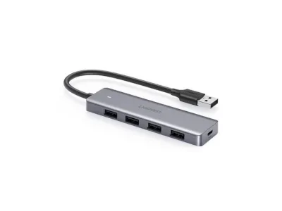 HUB extern Ugreen, "CM219" porturi USB: USB 3.0 x 4, conectare prin USB, material ABS, port micro USB 5V, lungime 15 cm, LED, gri, "50985" (timbru verde 0.8 lei) - 6957303859856