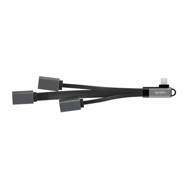 HUB extern LOGILINK, porturi USB: USB 2.0 x 2 + USB 3.0 x 1, conectare prin USB-C 3.2 Gen1 90 grade, 0.15m flat, aluminiu, ecranaj, negru-gri, "UA0361" (timbru verde 0.18 lei)