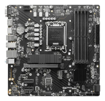 MSI PRO B760M-P, mATX, LGA 1700,  DDR5 6800, 1x PCIe x16 slots, 2x M.2 slots, 1x HDMI, 1x DP, 1x VGA, 1x USB 3.2 Gen 2 Type-C, 1x USB 3.2 Gen 1, 4x USB 2.0, 7.1, 1Gbps LAN, 3Y "PRO_B760M-P"