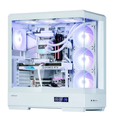 CARCASA Zalman "P50 DS", middle tower, gaming, fara sursa, suporta 10xfan, 4xfan inclus, PSU shroud, afisaj electronic, USB Type-C x 1, USB 3.1 gen1 x 2, audio+mic, 7 sloturi expansiune, alb, "P50 DS White" (timbru verde 0.32lei)