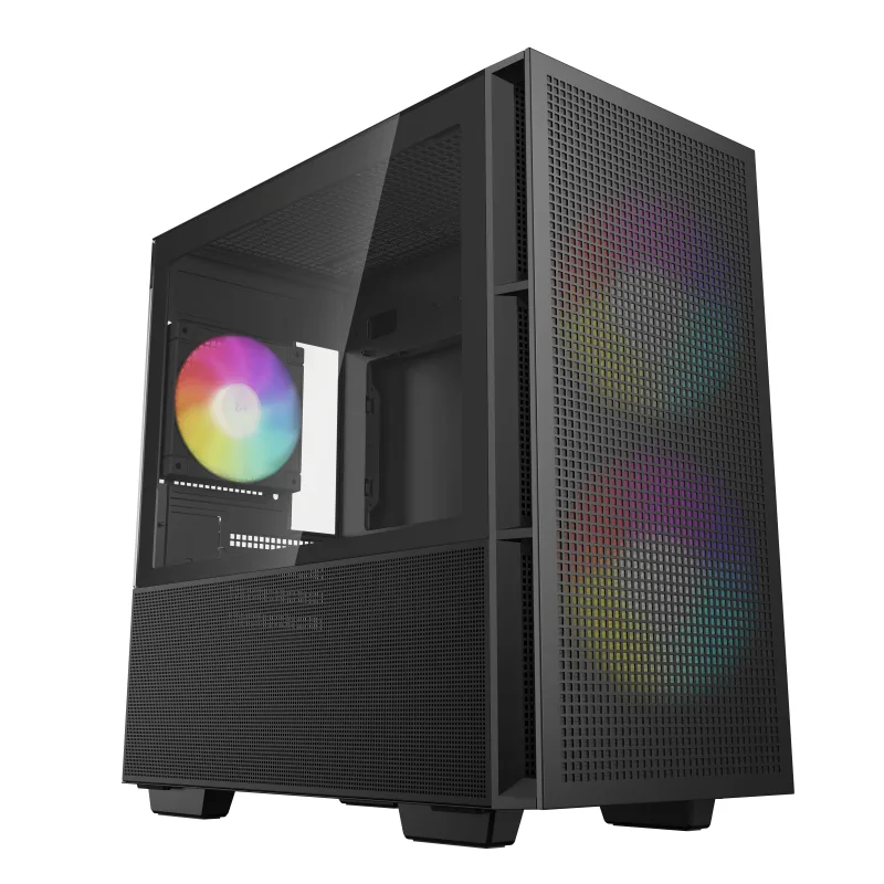 CARCASA DeepCool "CH360", Mini Tower, ATX, fara sursa, 3xfan, USB 3.2 gen 1 x 1, USB 2.0 x 2,audio,PSU shroud,4 sloturi expansiune,iluminare ARGB, negru "R-CH360-BKAPE3-G-1" (timbru verde 0.24lei)