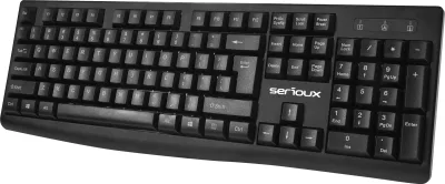 Kit Serioux cu fir, Tastatura: interfata USB, 104 taste, material ABS, US layout, lungime cablu 1.5m PVC,  dimensiuni 440*159*25mm, negru, Mouse: interfata USB, 4 butoane, polling rate 125 Hz, rezolutie DPI 1000, lungime cablu 1.5m PVC, dimensiuni