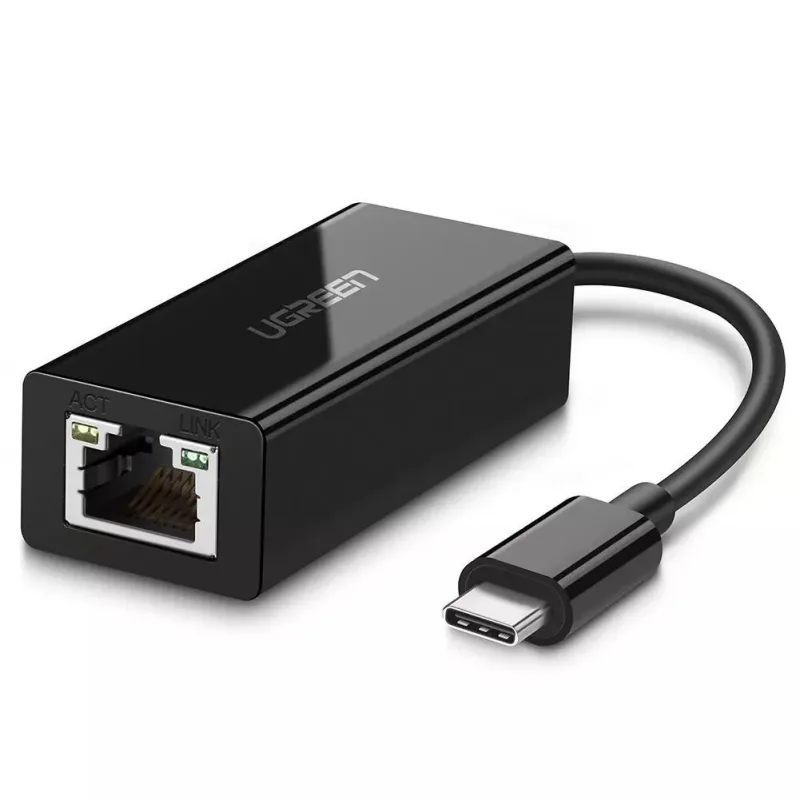 ADAPTOR RETEA Ugreen, "US236" extern, USB Type-C (T) la port 10/100/1000 Mbps RJ-45, negru "50307" (timbru verde 0.18 lei) - 6957303853076