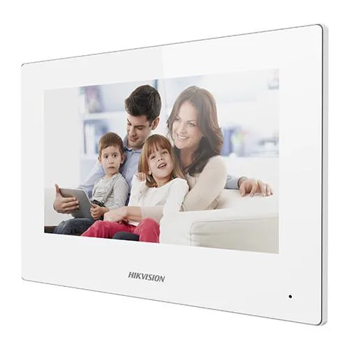 Monitor videointerfon WIFI modular 7 color Hikvision DS-KH6320-WTE1-W; culoare alba, ecran LCD 7 color cu touch screeen, rezolutie ecran 1024 x 600; design modern; Conectivitate: Retea wireless: Wi-Fi 802.11b/g/n; Network:10/100Mbps self adaptive