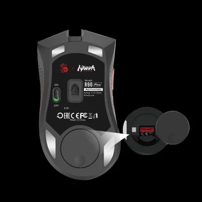 MOUSE A4tech - gaming, "Bloody co-branded Naraka", wireless, 2.4GHz, optic, 5000 cpi, butoane/scroll 8/1, alb, "R90 Plus" (include TV 0.18lei)