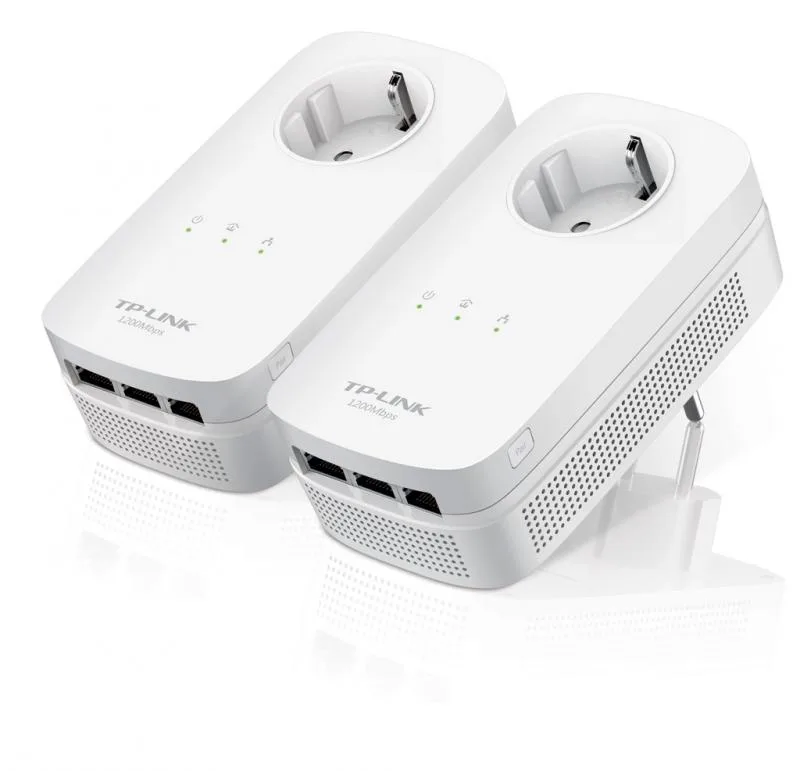 Tp-link AV1200 3-Port Gigabit Passthrough Powerline Starter Kit, 1200Mbps Powerline Datarate, Line-Neutral/Line-Ground 2*2 MIMO, 3 Gigabit Ethernet ports, HomePlug AV2, Green Powerline,  Plug and Play, Twin Pack