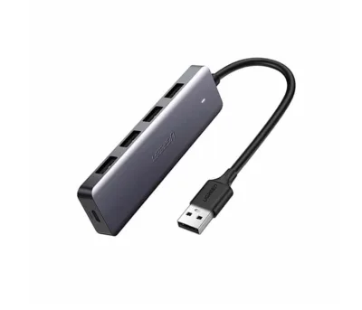 HUB extern Ugreen, "CM219" porturi USB: USB 3.0 x 4, conectare prin USB, material ABS, port micro USB 5V, lungime 15 cm, LED, gri, "50985" (timbru verde 0.8 lei) - 6957303859856