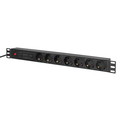 PDU LOGILINK 1U pt. rack 19 inch, 7 prize Schuko, intrare Schuko, max 16 A, ON/OFF, prot. suprasarcina, filtru de linie, IP20, 2 m, negru, "PDU7C02" (timbru verde 0.8 lei)