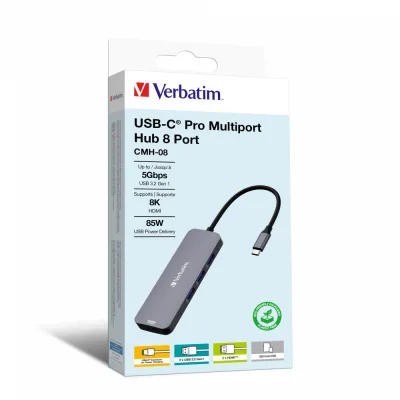 DOCKING Station Verbatim USB C PRO MULTIPORT  8 PORT CMH 2 x HDMI, 3 x USB-A 3.2 Gen1, 1 x SD card slot, 1 x microSD card slot, 1 x USB-C PD "32151" (timbru verde 0.18 lei)