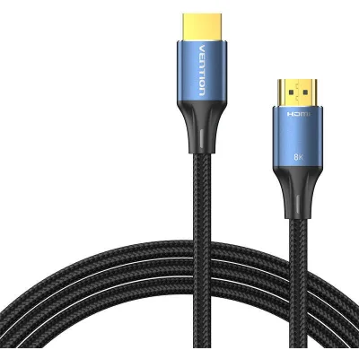 Cablu video Vention, HDMI(T) la HDMI(T), 2m, rezolutie maxima 8K la 60Hz/4K la 120Hz, conectori auriti, cupru/argint, bumbac braided, albastru, "ALGLH" (timbru verde 0.18lei) - 6922794765252
