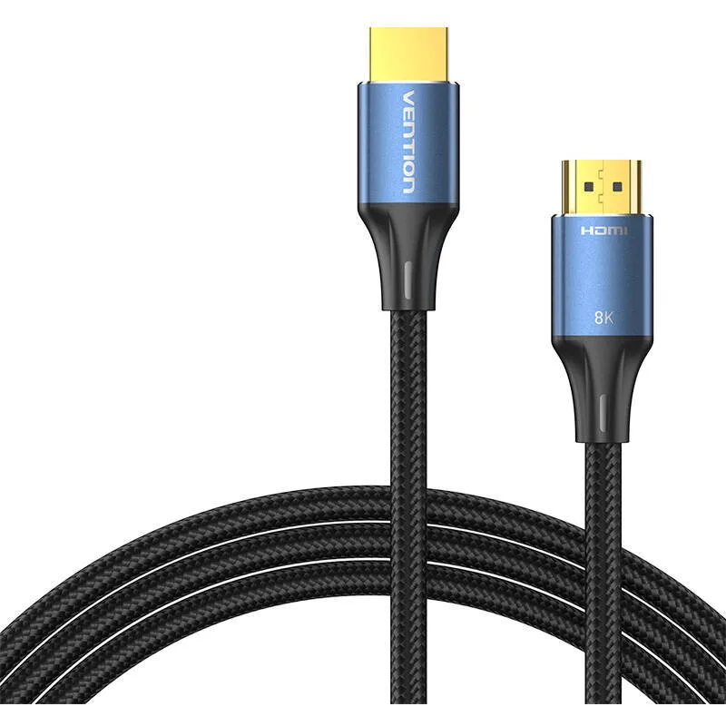 Cablu video Vention, HDMI(T) la HDMI(T), 2m, rezolutie maxima 8K la 60Hz/4K la 120Hz, conectori auriti, cupru/argint, bumbac braided, albastru, "ALGLH" (timbru verde 0.18lei) - 6922794765252