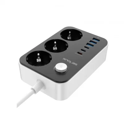 Prelungitor cu protectie Serioux SRXP-PS36B, 3 prize schuko Tensiune intrare: 100-240V, 50-60Hz Tensiune ieşire (total): 2500W – 10A 6 porturi USB (auto max): 15.5W USB-C2/C3/A1/A2/A3 - 12W USB-C1-20W Amperaj port USB (max): 3.4A Funcţie auto ID