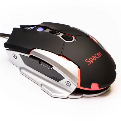MOUSE Spacer - gaming, gaming, cu fir, USB, optic, 3.200 dpi, butoane/scroll 7/1, iluminare, negru, "SPGM-PULSAR-LITE" 46501553 (timbru verde 0.18 lei)