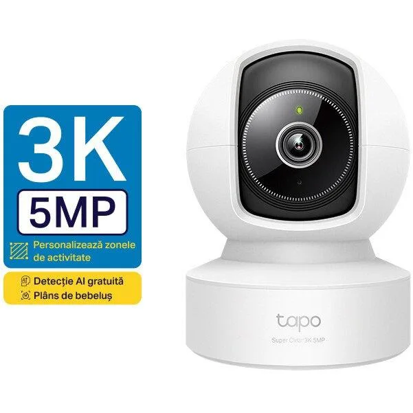 Camera Wi-Fi home security TP Link, senzor 1/3" Progressive Scan CMOS Starlight Sensor, Focal Length: 4 mm, Aperture: F2.2, Pan Mechanical Range: 340° (360° Pan Coverage), Tilt Mechanical Range: 69° (110° Tilt Coverage), 850 nm IR LED, rezolutie maxima