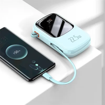 POWER BANK Baseus Qpow2 Digital Display, 20000mAh, 22.5W, 2 x USB Type-C output/input, 1 x Lightning, 1 x USB, include cablu USB la USB Type-C 30cm, albastru "PPQD030103" (timbru verde 0.98 lei) - 6932172618179