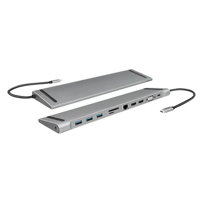 DOCKING Station LOGILINK universal, conectare PC USB TYPE-C 3.2, USB 3.0 x 3, porturi video VGA x 1, HDMI x 2, RJ-45, card reader, PD 3.0 pana la 100W, argintiu, "UA0373" (timbru verde 0.18 lei)