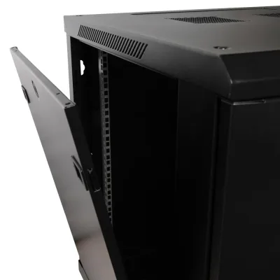 CABINET 19″ SPACER 12U 600x600mm, fixare pe perete, Flatpack (dezasamblat), Black, usa sticla cu blocare, panouri detasabile, otel 1.5mm, sarcina maxima 60Kg