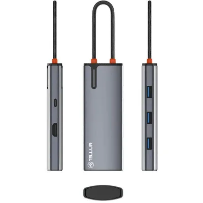 Hub USB TELLUR TLL321061 USB-C, 5 porturi, HDMI, Gri