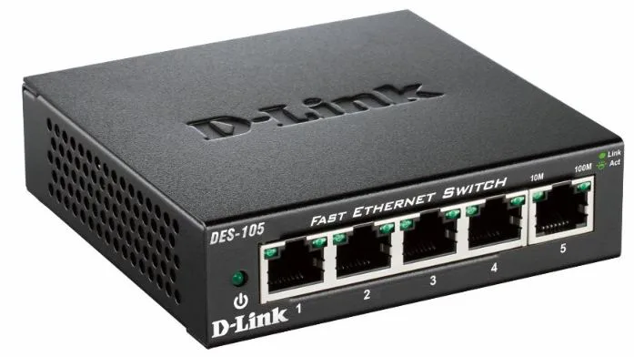 SWITCH D-LINK  5 porturi 10/100Mbps. carcasa metalica, "DES-105" (timbru verde 2 lei)