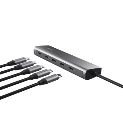Hub USB Trust Halyx, USB-C, 5 porturi, Gri