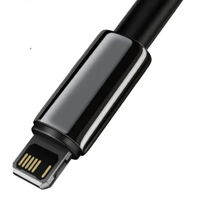 Cablu alimentare si date Baseus Tungsten Gold, Fast Charging Data Cable pt. smartphone, USB la Lightning Iphone 2.4A, braided, 2m, rezistent zgarieturi, negru