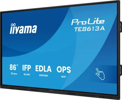 IIYAMA LFD ProLite TE8613A-B2AG 86" Google EDLA Certified IFP Interactive display 500cd 1200:1 8ms PureTouch-IR iiWare 21E (Android 14 OS, Android 16 summer 2026) "TE8613A-B2AG" (timbru verde 7 lei)