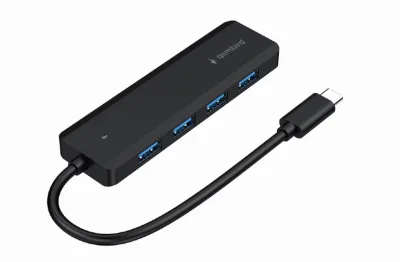 HUB extern GEMBIRD, porturi USB: USB-A 3.1 x 4, conectare prin USB Type-C, cablu 0.15 m, negru, "UHB-CM-U3P4P-01" (timbru verde 0.18 lei)