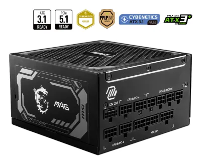 MSI MAG A1250GL PCIE5 EU 1250W Fully-Modular 80 Plus Gold Color Box Pallet packing7Y Warranty "MAG A1250GL" (timbru verde 2 lei)