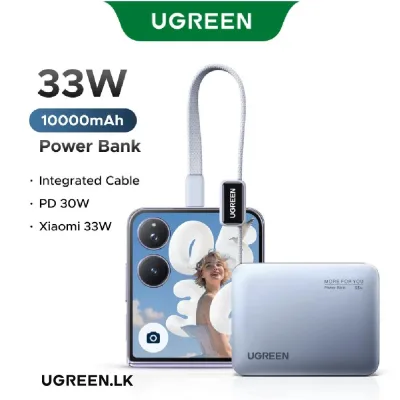 POWER BANK Ugreen "PB584", 10000mAh, 33W, 1 x USB, 1 x USB Type-C, 1 x USB Type-C integrat, display, gri, "75173B" (timbru verde 0.98 lei)