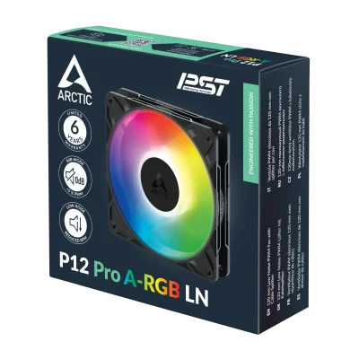 Set 3 ventilatoare Arctic "P12 Pro A-RGB LN - 3 Pack", 120mm, 450 - 2000 RPM, FDB, 49 cfm, 4-Pin Fan Plug + 4-Pin Socket/3-Pin A-RGB Plug + 3-Pin Socket, negru, "ACFAN00347A" (timbru verde 0.54lei)
