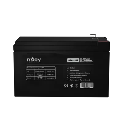 ACUMULATOR NJOY GP09122F 12V Tip VRLA AGM Terminale F2 Durata teoretica de viata in mod asteptare pana la 5 ani Cycle Use 14.4V-15.0V (-30mV/C), max. Current: 2.7A Float Use 13.5-13.8V (-20 mV/C) https://www.njoy.global/product/gp09122f?el=resources