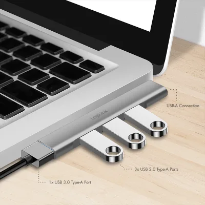 HUB extern LOGILINK, porturi USB: USB-A 3.0 x 1 + USB-A 2.0 x 3, conectare prin USB-A, aluminiu, gri, "UA0436" (timbru verde 0.18 lei)