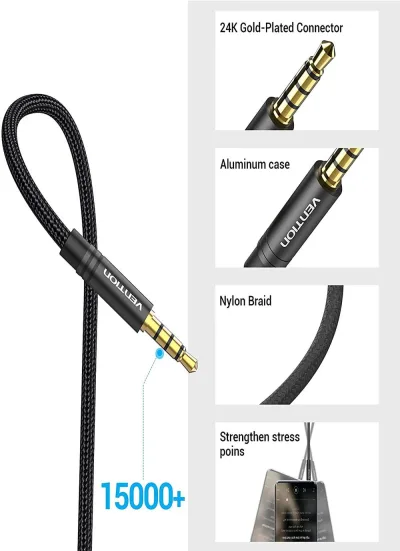 Cablu audio prelungitor Vention, Jack 3.5mm (T) la Jack 3.5mm (M), 5m, negru "BHBBJ" (timbru verde 0.08 lei)