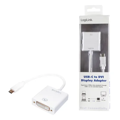 ADAPTOR video LOGILINK, adaptor USB-C (T) la DVI-I DL (M) 24+5pin, 0.15m, conectori nichelati, rezolutie maxima Full HD (1920 x 1200), plastic, dublu ecranaj, alb, "UA0245A" (timbru verde 0.18 lei)